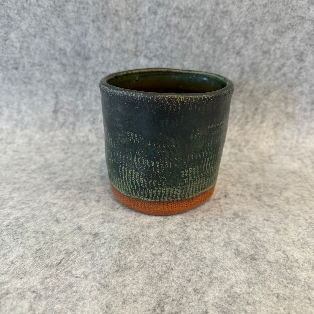 Hand made ceramic green and brown pot - signed by artist